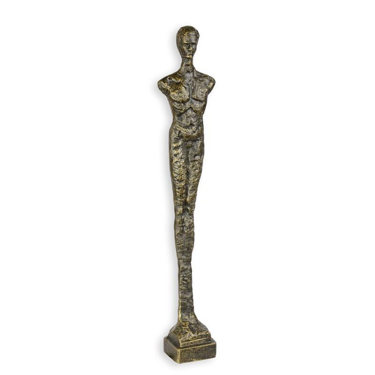 A CAST IRON MODERNIST SCULPTURE OF A STANDING MAN