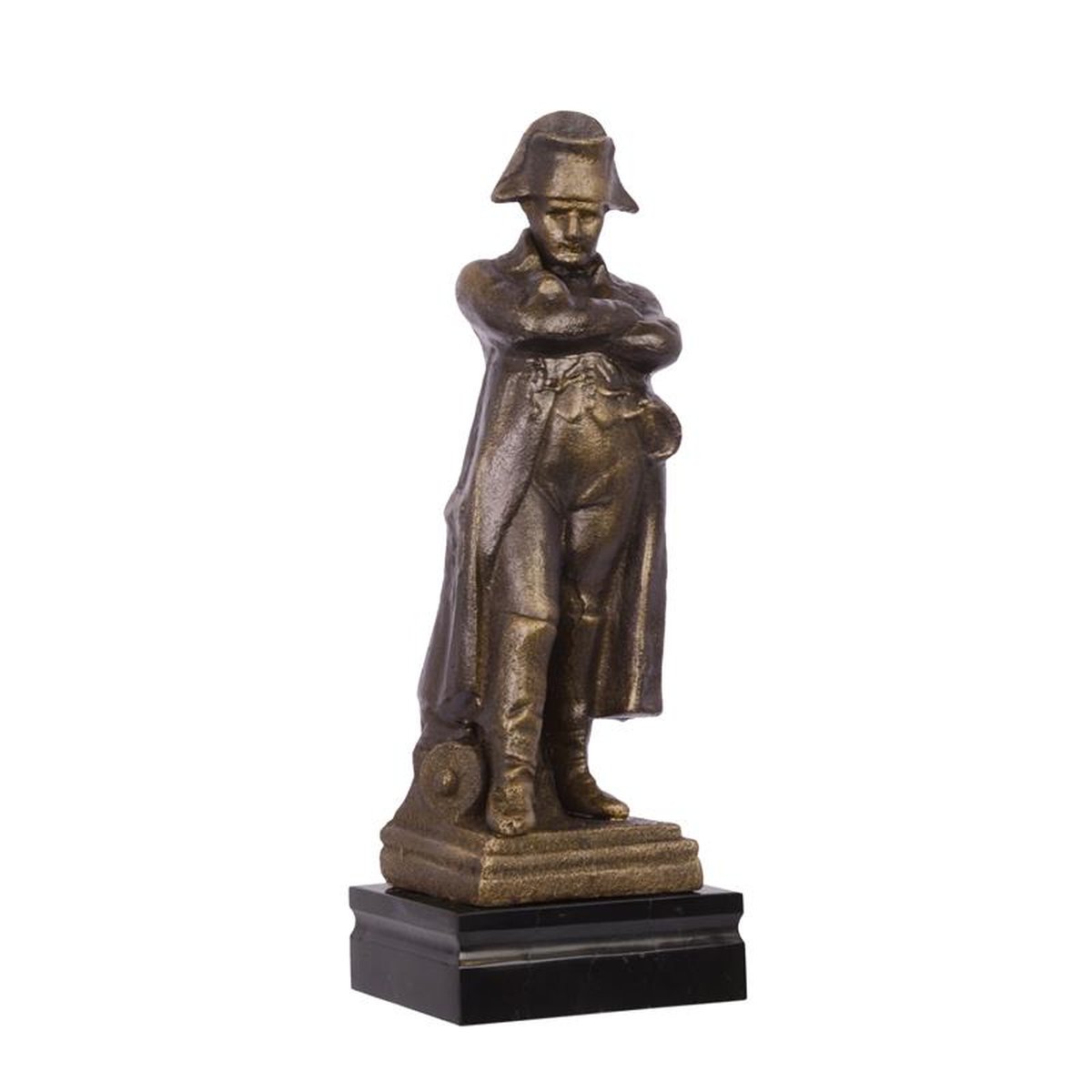 A CAST IRON NAPOLEON STATUE ON MARBLE BASE