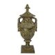 A CAST IRON ORNAMENTAL GARDEN URN ON STAND, BRONZE LOOK