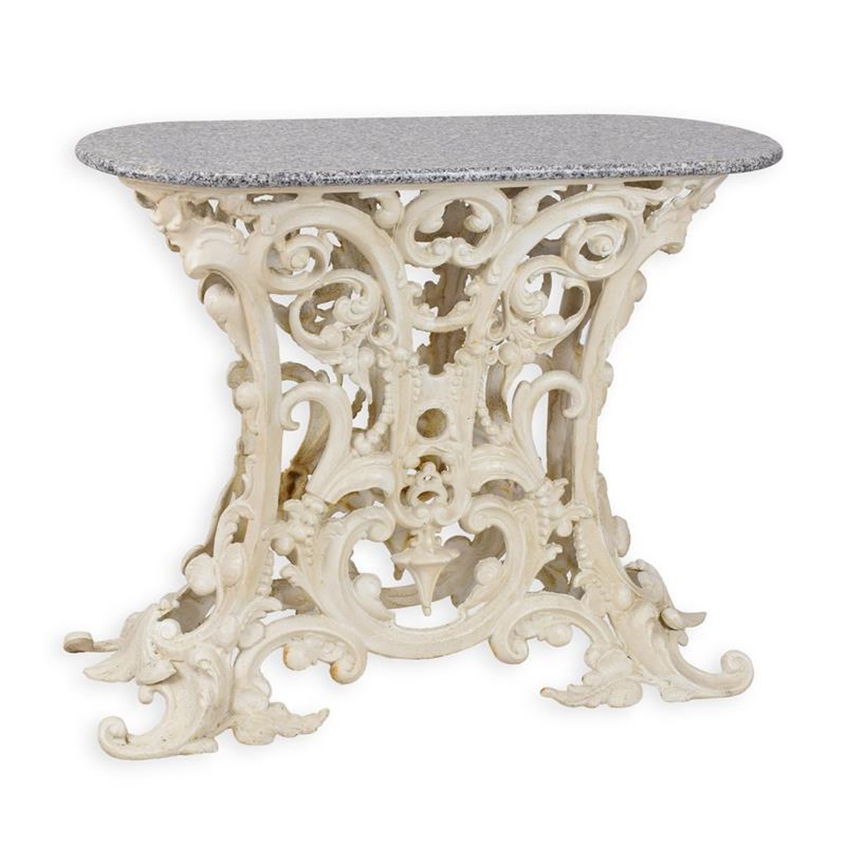 A CAST IRON OVAL BASE WITH MARBLE TOP