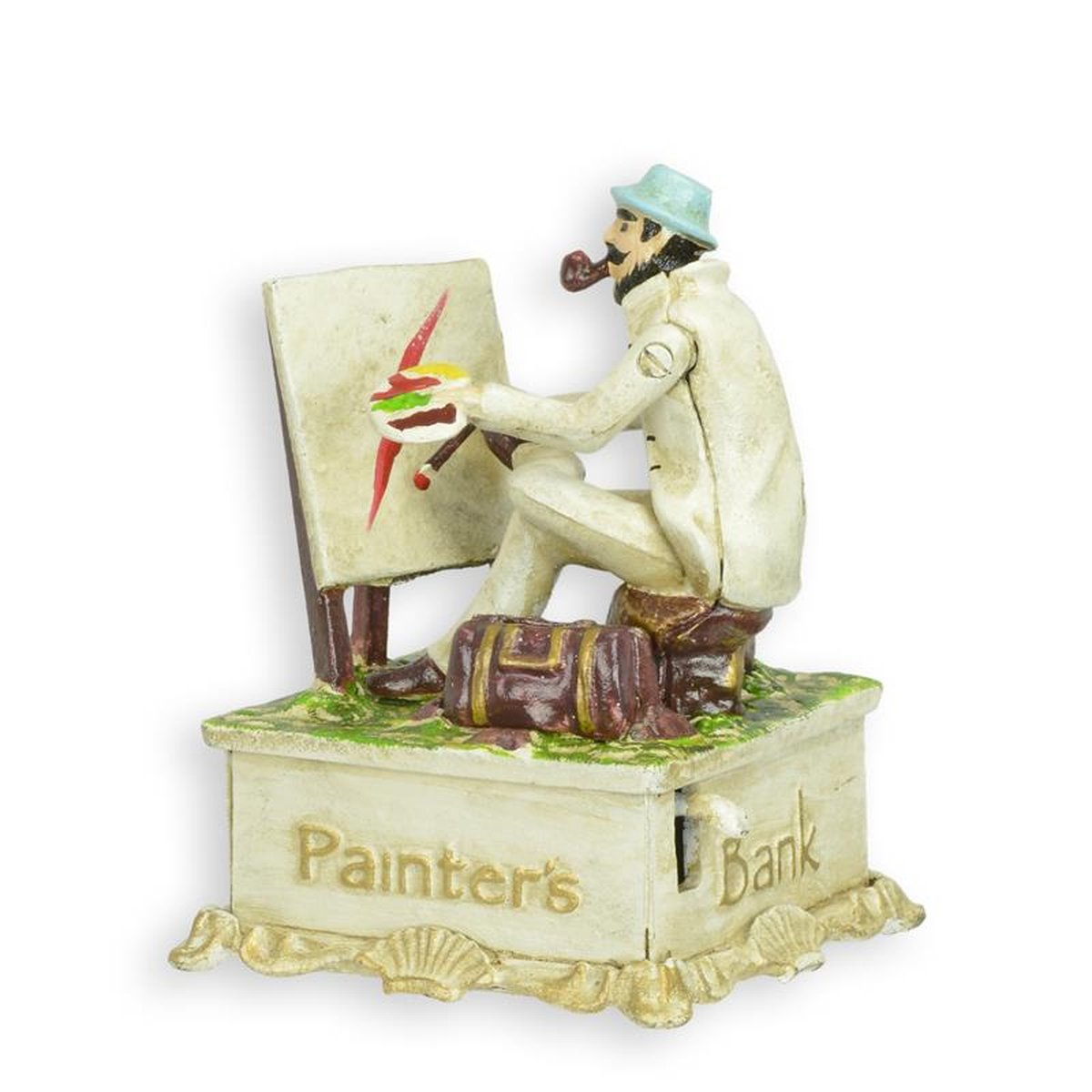 A CAST IRON PAINTER MECHANICAL BANK