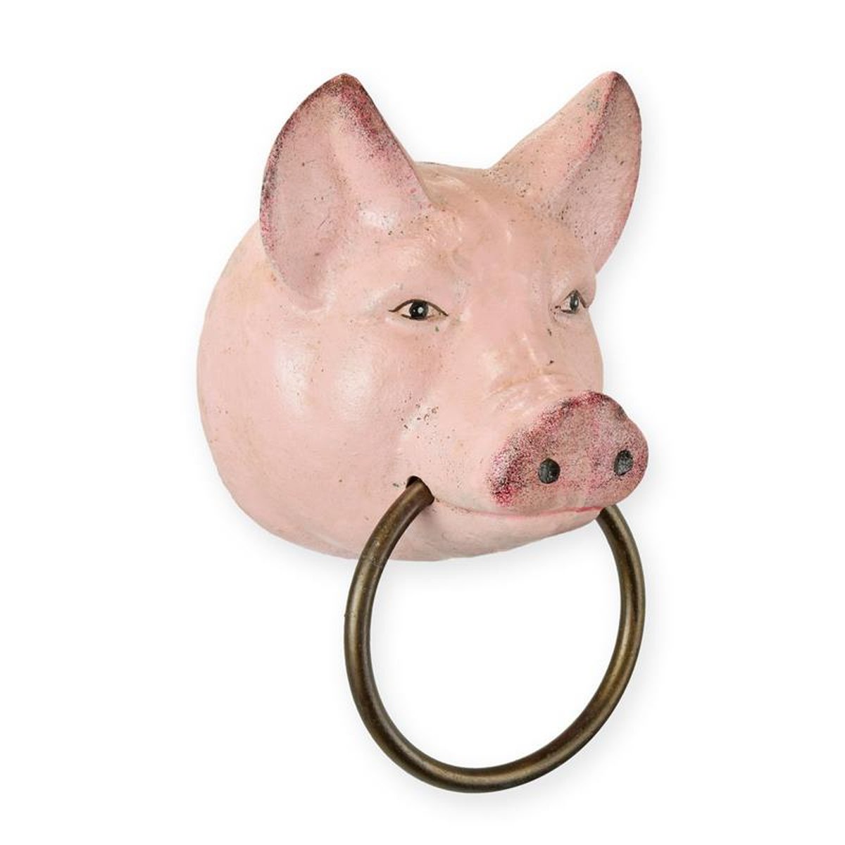 A CAST IRON PIG HEAD TOWEL HOLDER - PINK
