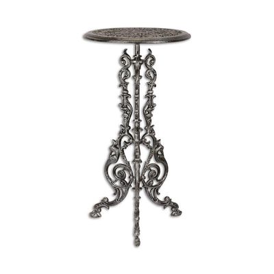 A CAST IRON PLANT TABLE - SILVER (PACKED AND READY TO SHIP)
