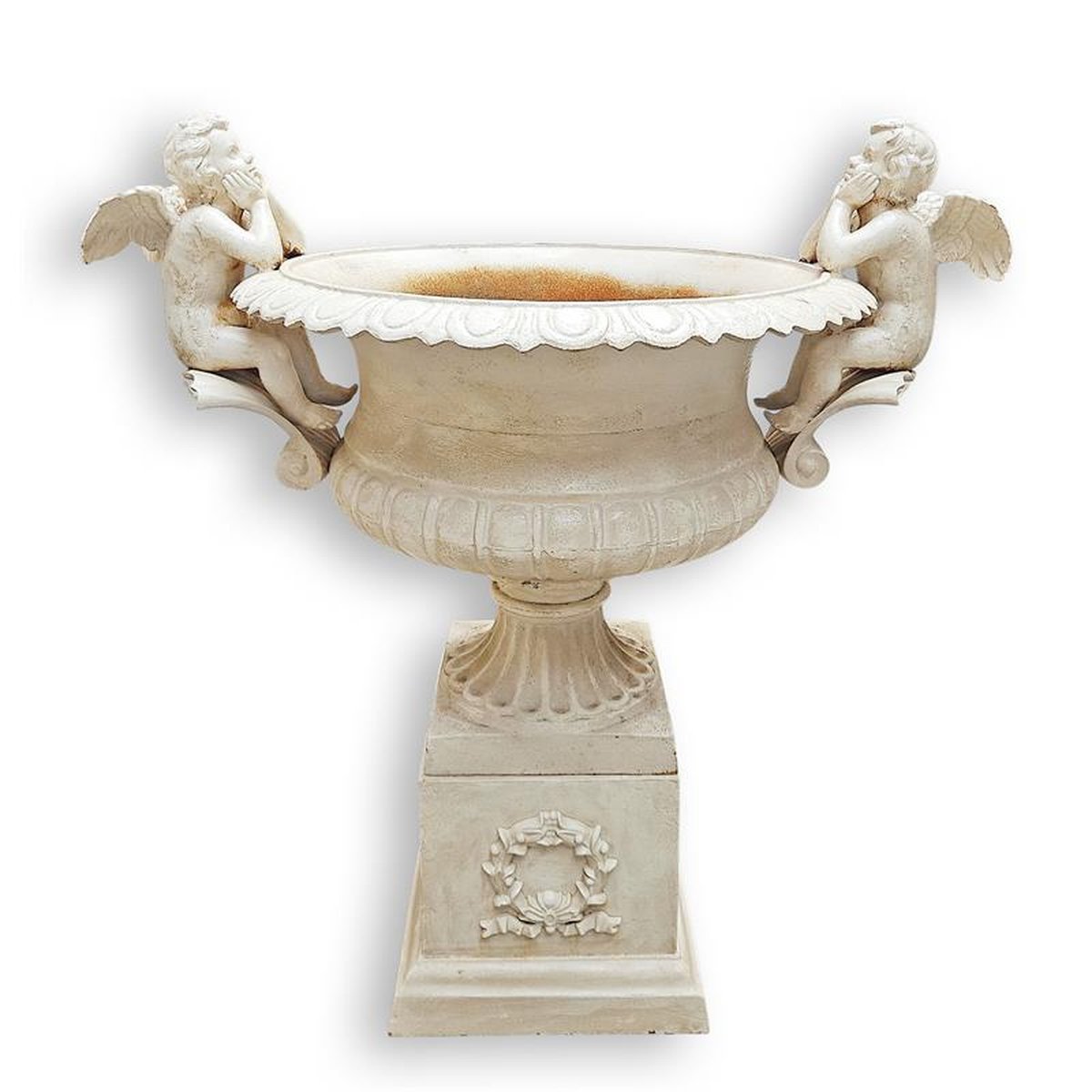 A CAST IRON PLANTER ON BASE