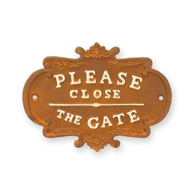 A CAST IRON "PLEASE CLOSE THE GATE" PLAQUE