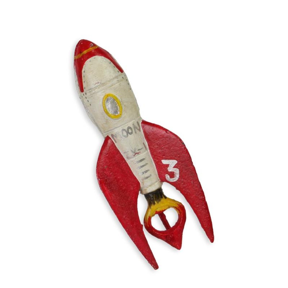 A CAST IRON ROCKET BOTTLE OPENER