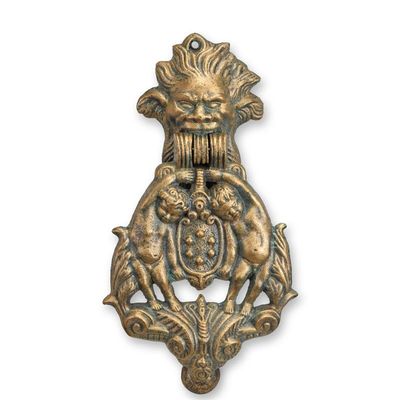 A CAST IRON SATYR AND PUTTI DOOR KNOCKER
