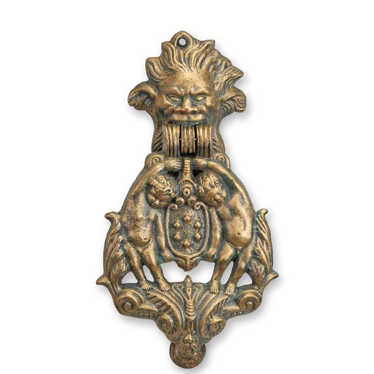 A CAST IRON SATYR AND PUTTI DOOR KNOCKER
