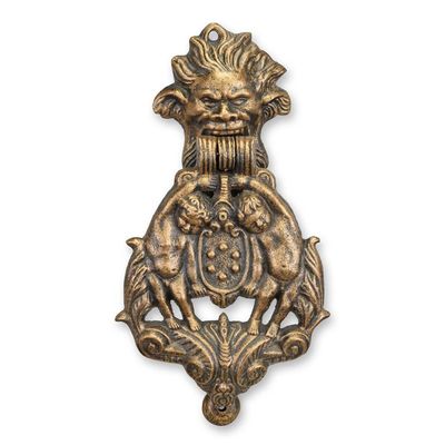 A CAST IRON SATYR AND PUTTI DOOR KNOCKER
