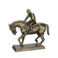 A CAST IRON SCULPTURE OF A JOCKEY ON HORSE
