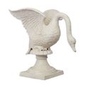 A CAST IRON SCULPTURE OF A SWAN ON BASE