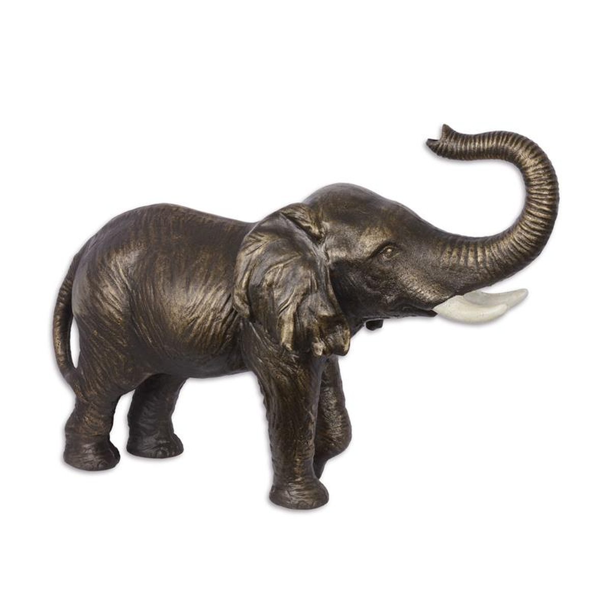 A CAST IRON SCULPTURE OF AN ELEPHANT, BRONZE COLOR