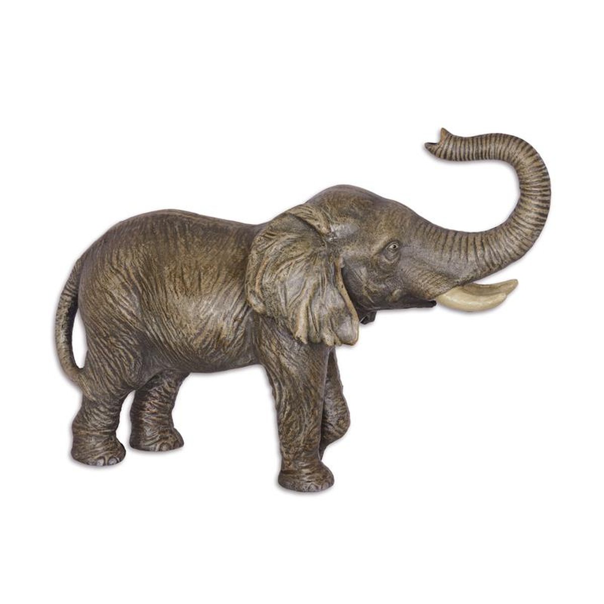 A CAST IRON SCULPTURE OF AN ELEPHANT