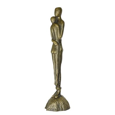A CAST IRON SCULPTURE OF AN EMBRACING COUPLE - BRONZE LOOK