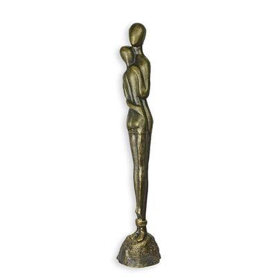 A CAST IRON SCULPTURE OF AN EMBRACING COUPLE - BRONZE LOOK