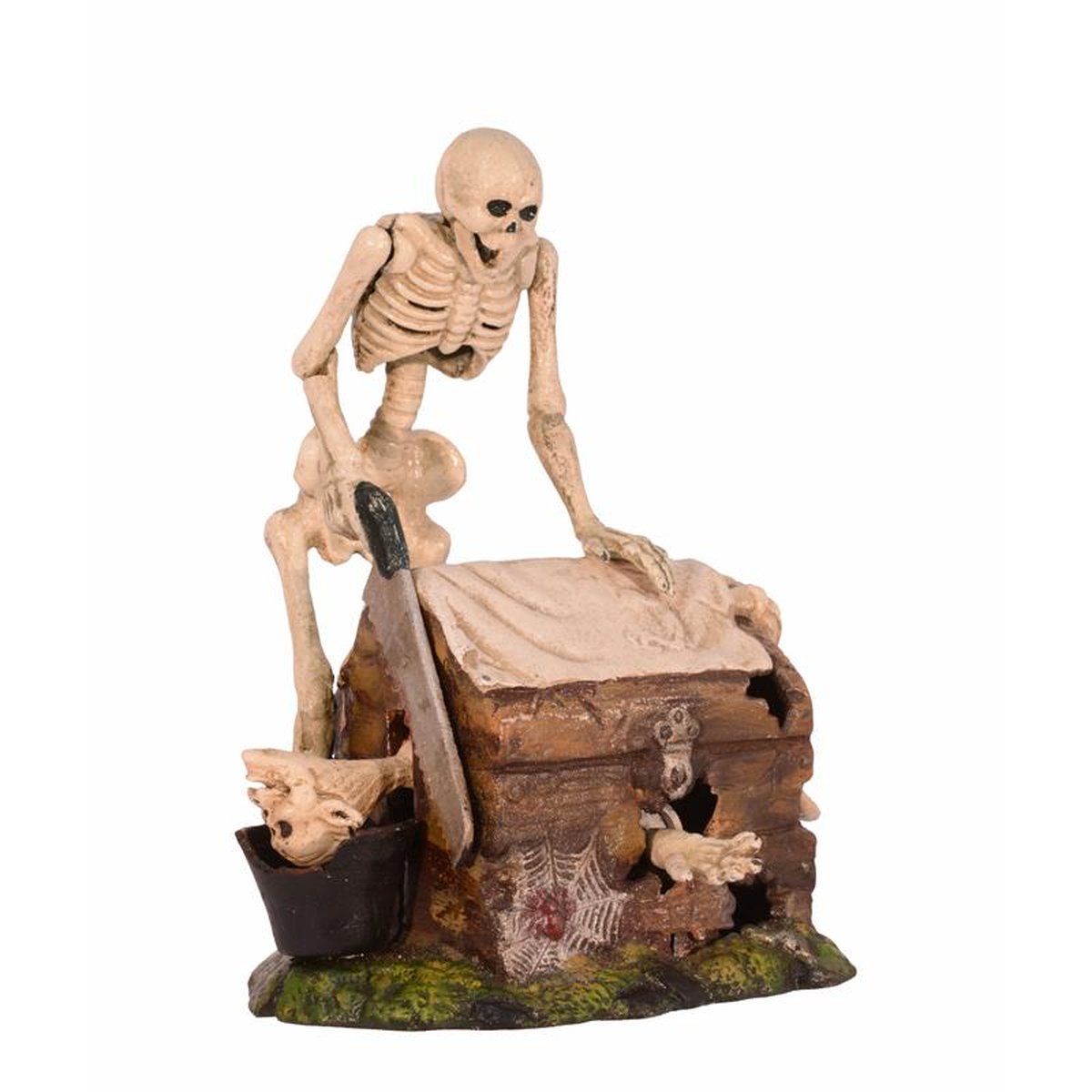 A CAST IRON SKELETON MAGICIAN MECHANICAL BANK