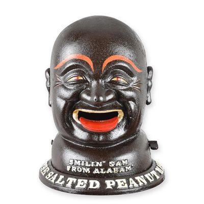 A CAST IRON SMILIN' SAM MECHANICAL BANK - XL