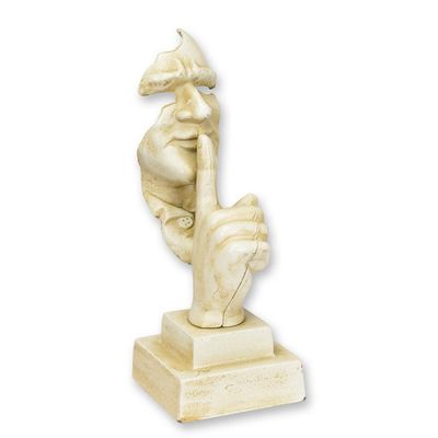 A CAST IRON SPEAK NO EVIL" SCULPTURE - ANTIQUE WHITE"