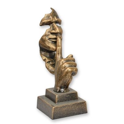 A CAST IRON SPEAK NO EVIL" SCULPTURE - BRONZE LOOK"