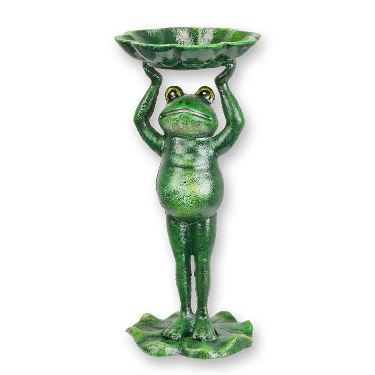 A Cast Iron Standing Frog Birdfeeder