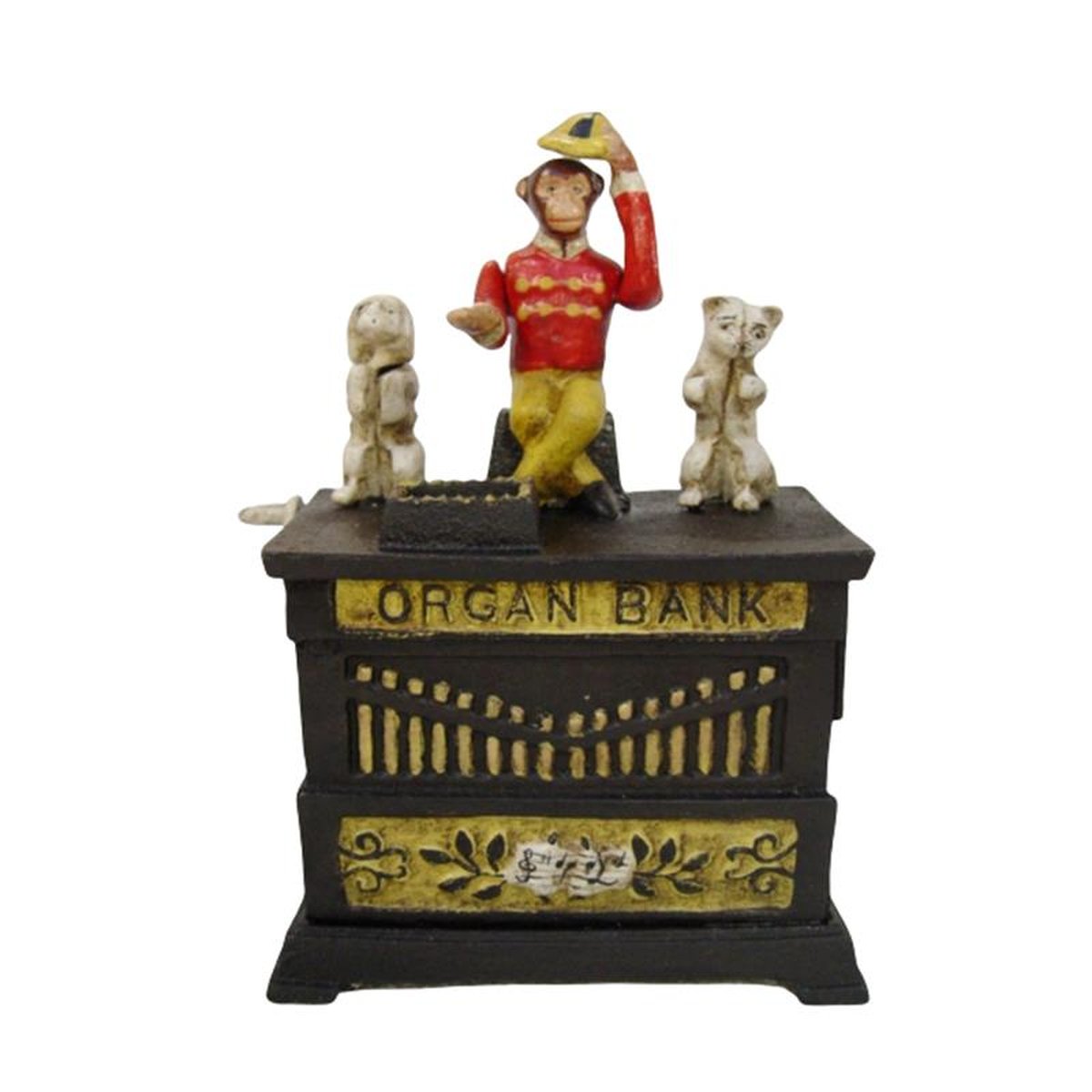 A CAST IRON STREET ORGAN MONEY MECHANICAL BANK