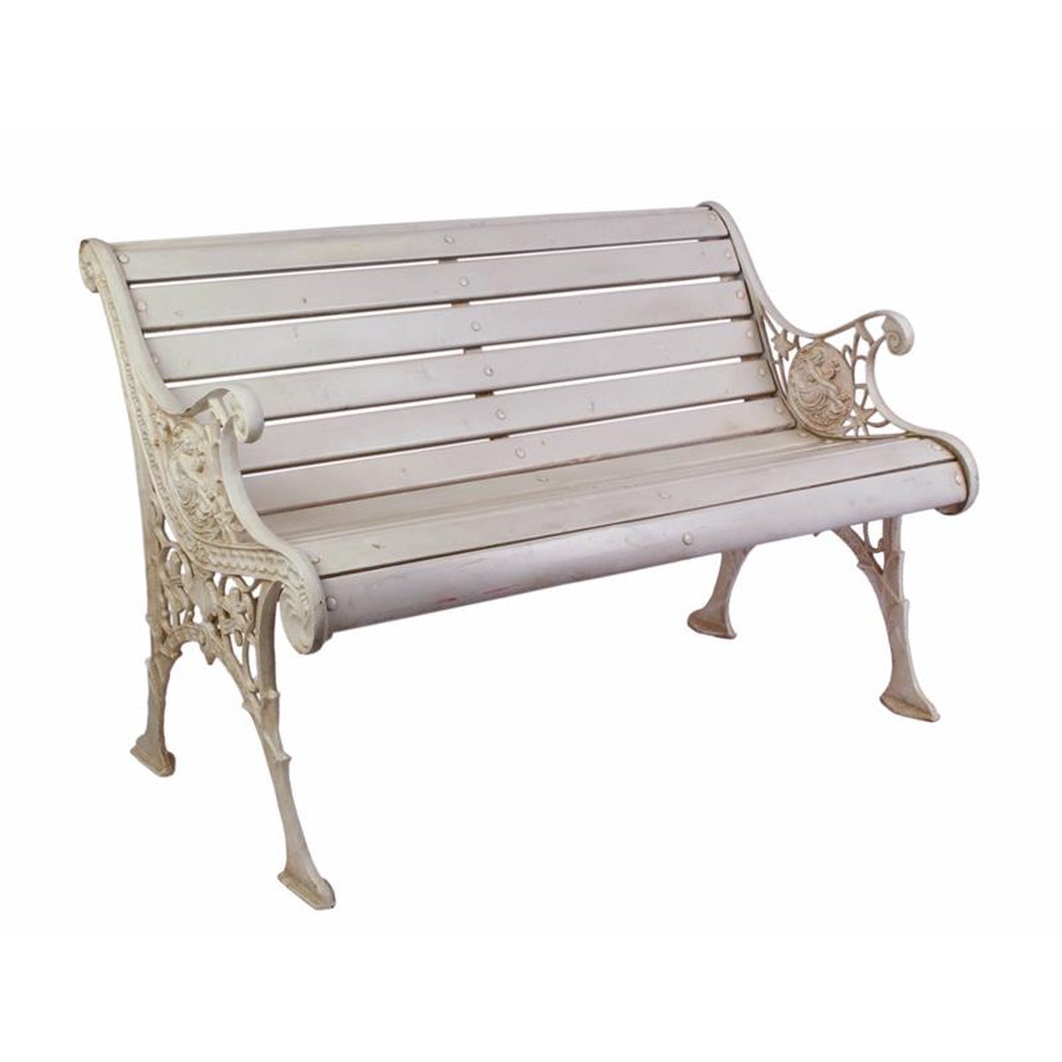 A CAST IRON TWO SEATER GARDEN BENCH (ASSEMBLED)
