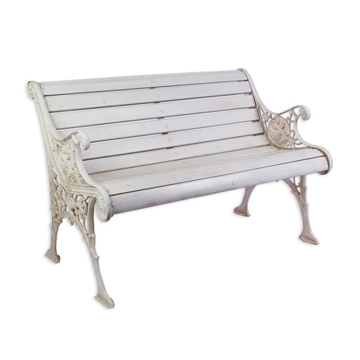 A CAST IRON TWO SEATER GARDEN BENCH