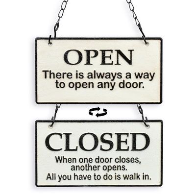 A CAST IRON TWO-SIDED OPEN & CLOSED" PLAQUE"