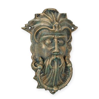 A CAST IRON VIKING FACE DOOR KNOCKER