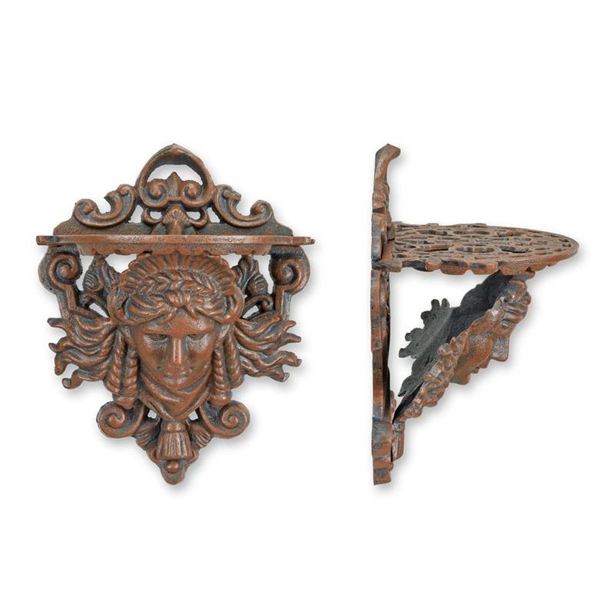 A CAST IRON WALL CONSOLE - BROWN