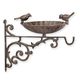 A CAST IRON WALL MOUNT BIRD BATH WITH HOOK, BROWN