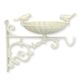 A CAST IRON WALL MOUNT BIRD BATH WITH HOOK, OLD WHITE