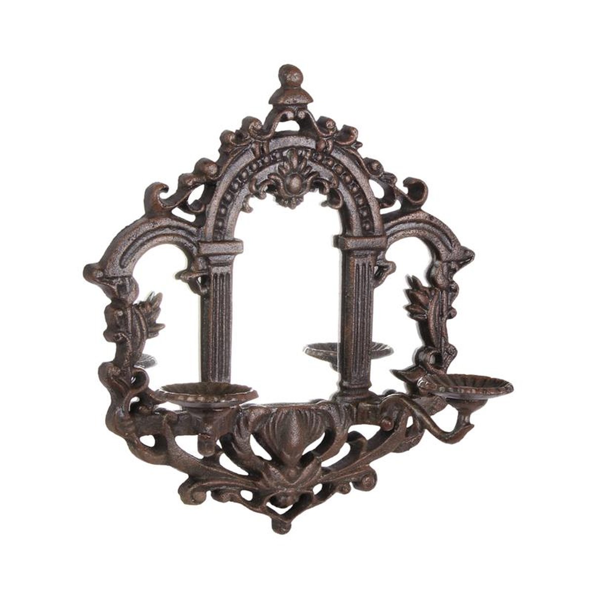 A CAST IRON WALL SCONCE WITH MIRROR