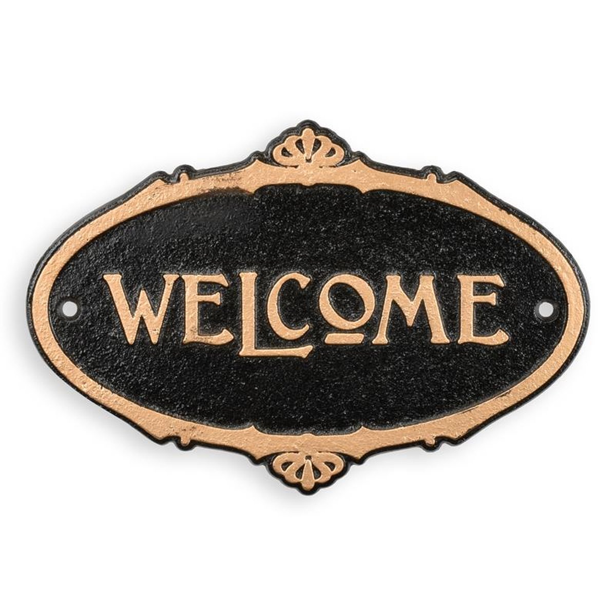 A CAST IRON WELCOME" PLAQUE -  BLACK & GOLD"
