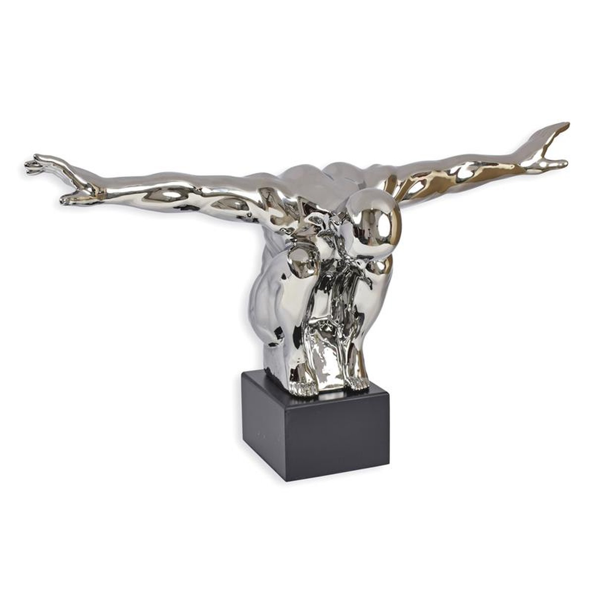 A CERAMIC FIGURINE OF A CROUCHING MALE NUDE