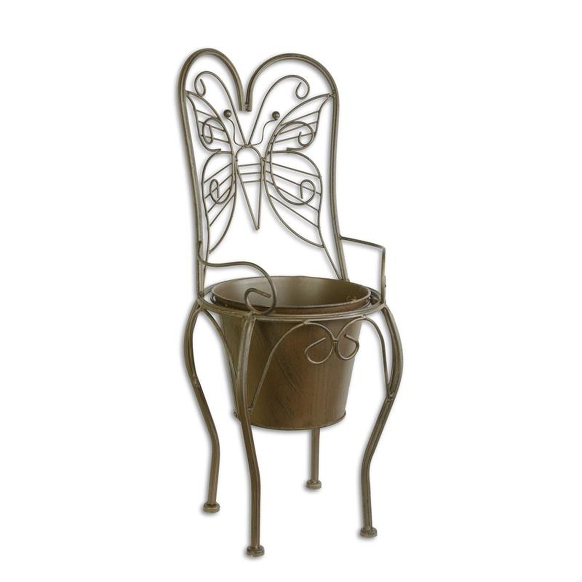 A CHAIR SHAPED PLANTER - BROWN