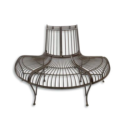 A DEMI ROUND IRON TREE BENCH - BROWN