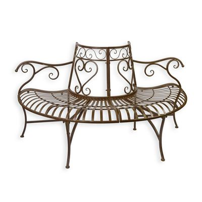 A DEMI ROUND IRON TREE BENCH - BROWN