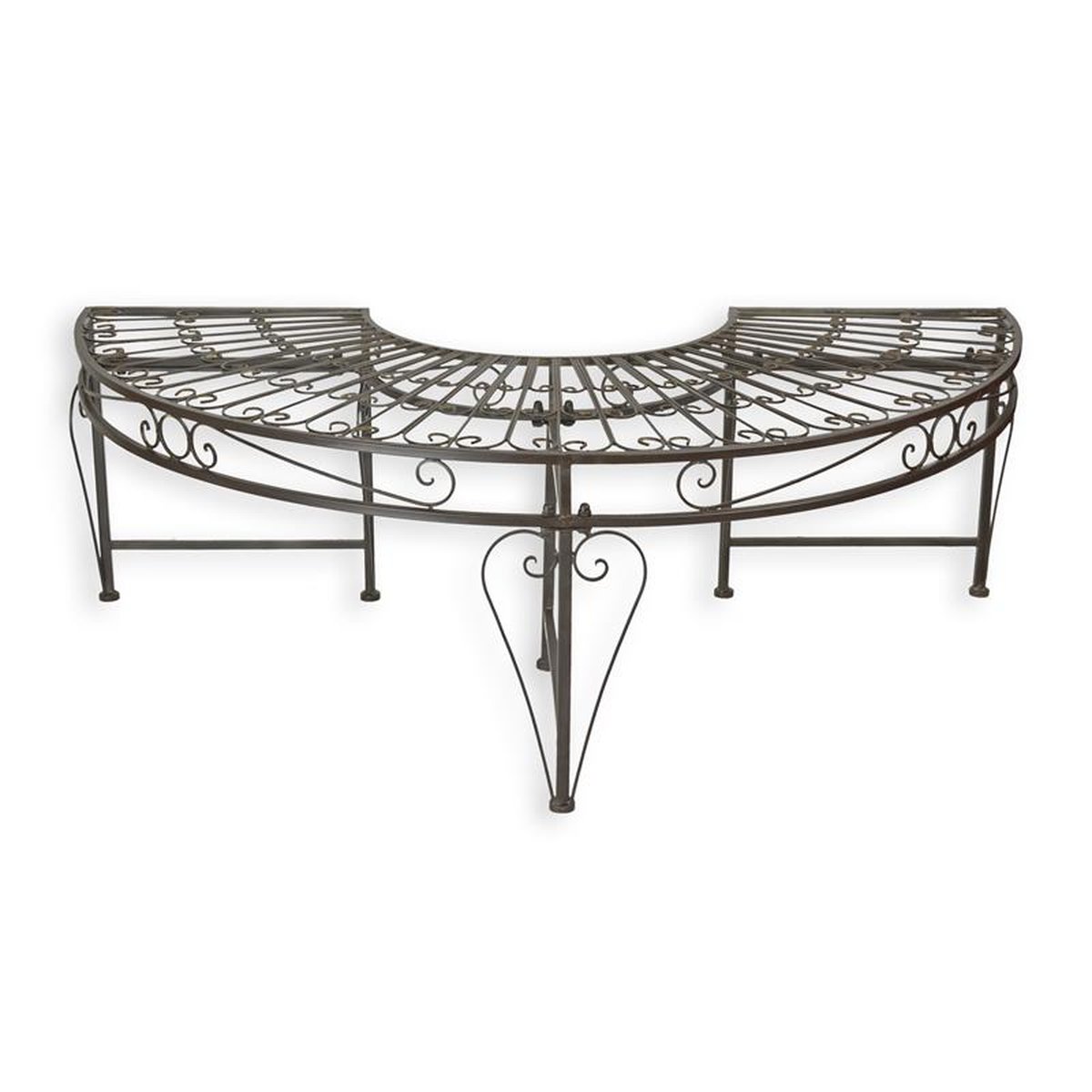 A DEMI ROUND IRON TREE BENCH - BROWN