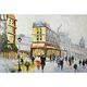 A FRAMED OIL PAINTING DEPICTING A PARIS STREET SCENE