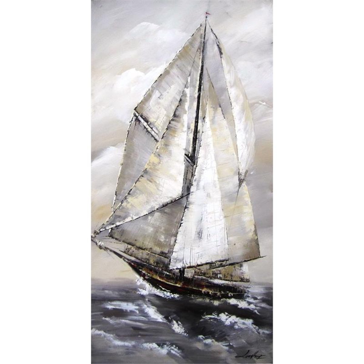 A FRAMED OIL PAINTING DEPICTING A SAIL YACHT