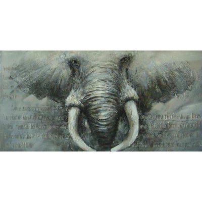 A FRAMED OIL PAINTING DEPICTING AN ELEPHANT