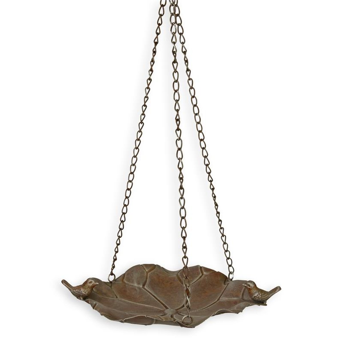 A HANGING IRON BIRD BATH