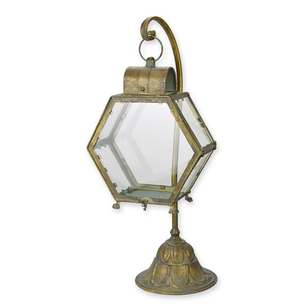 A HANGING TIN LANTERN ON STAND