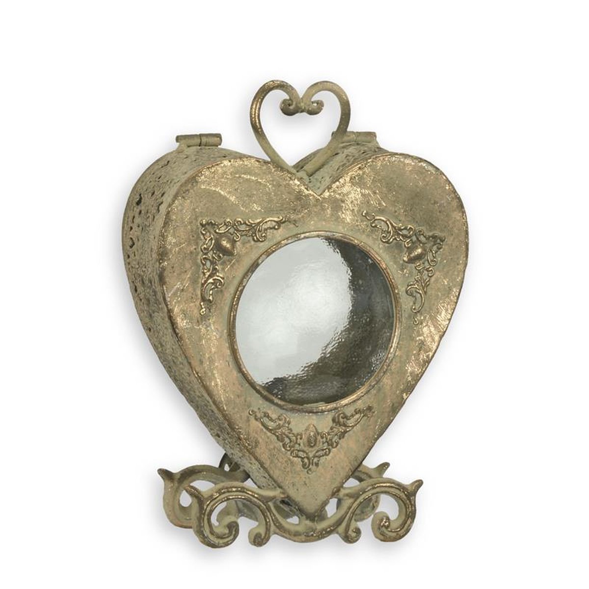 A HEART SHAPED TIN LANTERN