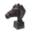 A LARGE CAST IRON HORSE HEAD, BRONZE COLOUR