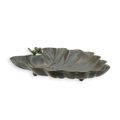 A LEAF SHAPED IRON BIRD BATH