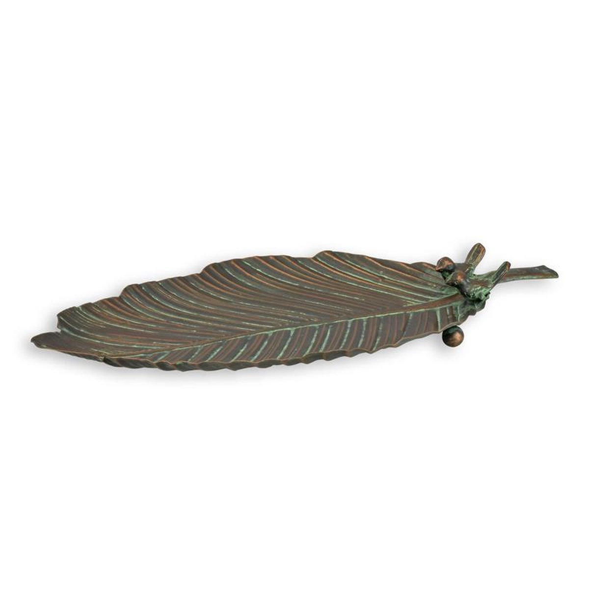 A LEAF SHAPED IRON BIRD BATH