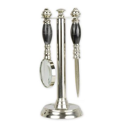 A MAGNIFYING-GLASS AND LETTER KNIFE ON STAND