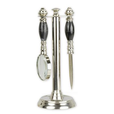 A MAGNIFYING-GLASS AND LETTER KNIFE ON STAND